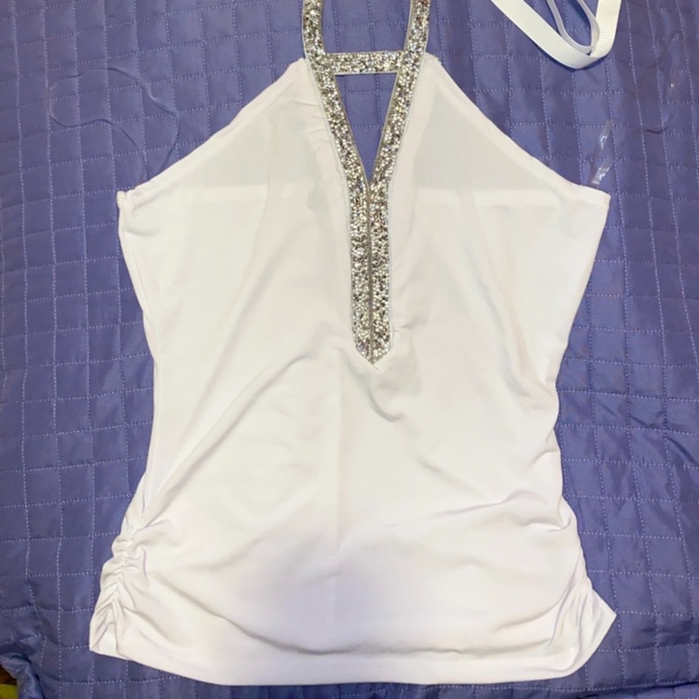 White womens top, jeweled top
